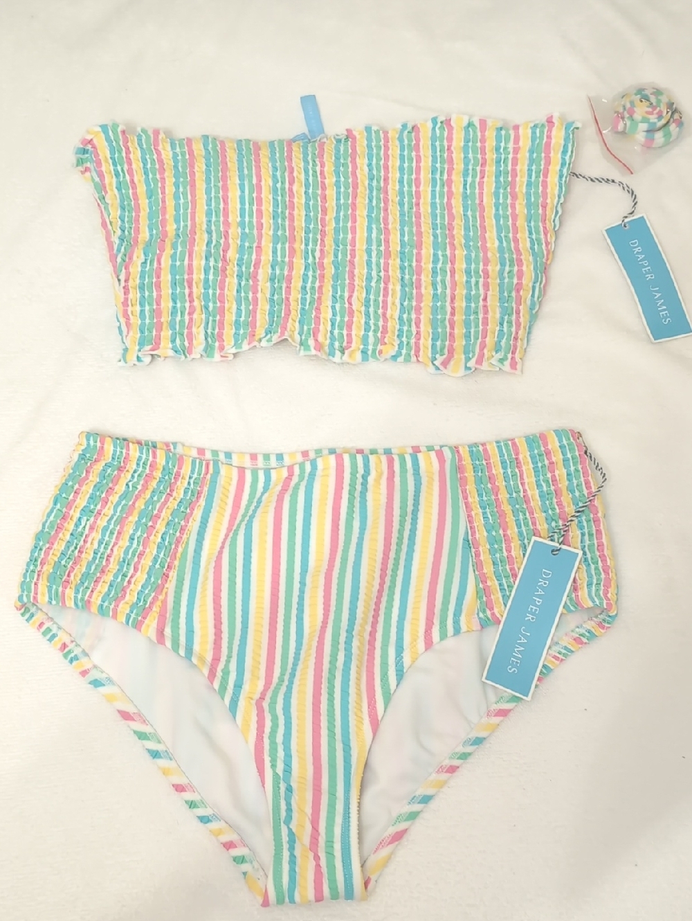 Draper James Pastel Striped Smocked Bikini Set
